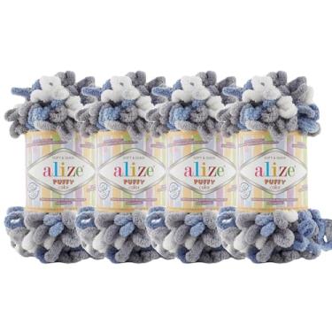 Imagem de Alize Cobertor de bebê Puffy Color Lote de 4skn 400 g 39,3 m 100% fio macio de micropoliéster fio de tricô manual (6075)