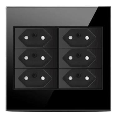 Imagem de Tomada 4x4 6 Módulos Vidro Temperado Preta - AUTOMAÇÃO BRASIL