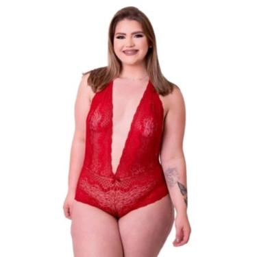 Imagem de Body Plus Size Decote Produndo Rendado XGG  Sensual - Impresioni, Verm