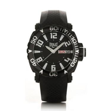 Imagem de Relógio Pulso Everlast Masculino Aço Silicone E184, Preto+Branco