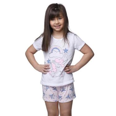 Imagem de Kit 3 Pijamas Infantil Curto Vekyo Modas Malha Verão Feminino Unicórni