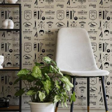 Imagem de Papel de Parede Adesivo Revestimento Barbearia Branco 1m - Leliz Paper