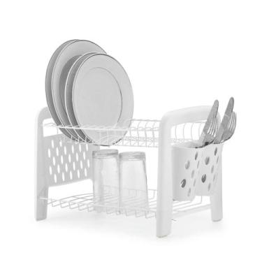 Imagem de Escorredor Duplo p/ 15 Pratos E Porta Talheres Branco Arthi