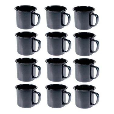 Imagem de Caneca Esmaltada Retro 80ml Preta Vintage Jogo 12 Unidades - Art House