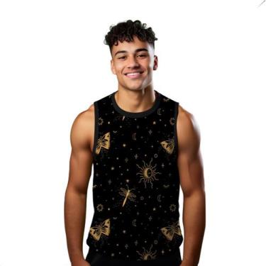 Imagem de Camiseta Regata Verão Estilo Moda Praia Borboleta Estrelas Dourada Esp