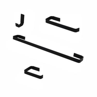 Imagem de Kit Acessórios Para Banheiro 4 Peças Preto Fosco Aço Inox Quadrado Lux