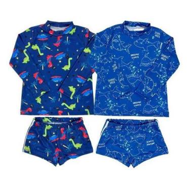 Imagem de Kit 2 Conjuntos Praia Menino Blusa + Sunga Proteção Solar Uv - Jagar, 