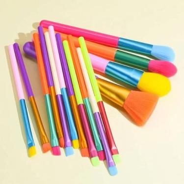 Imagem de Kit Com 15 Pincéis De Maquiagem Profissional Pincel Colorido - TATUDEB