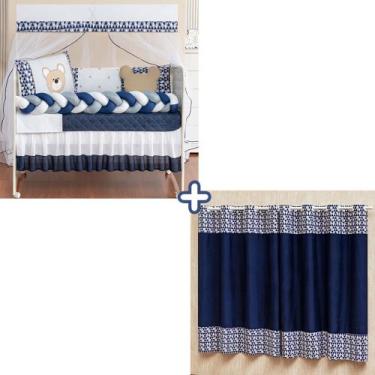 Imagem de Kit enxoval de berço ursinho bebê urso com cortina 2,00m x 1,70m 12 pe