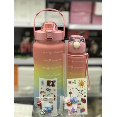 Imagem de Kit 2 Garrafas De Água Motivacional 2Litros e 800ml Squeeze Com Canudo