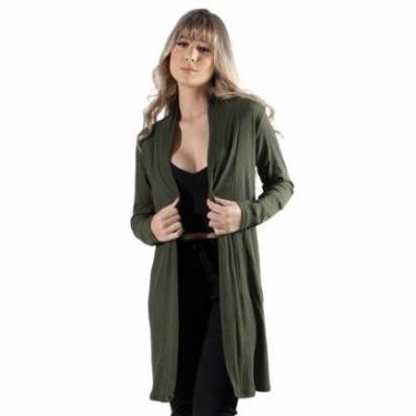 Imagem de Cardigan Kimono Canelado Serra e Mar Modas Manga Longa Roupa Para Inverno Moda Casual-Feminino