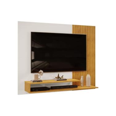 Imagem de Painel Suspenso Detalhe Frisado Sala Quarto Escritório TV Até 50 Polegadas 1 Prateleira Nando