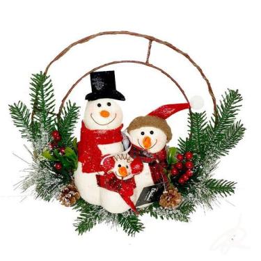 Imagem de Guirlanda Natalina Com Azevinhos E Bonecos De Neve 30x37cm - Rod