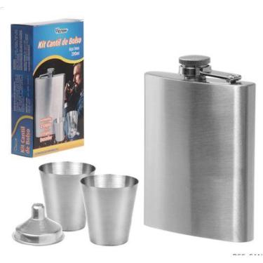 Imagem de Cantil de inox 200ml + 2 copos de dose 30ml e funil - WESTERN