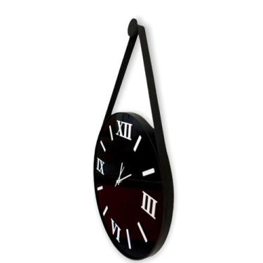 Imagem de Relógio de Parede ADNET 40cm, Fundo Preto, Algarismos Romanos 3D Branc