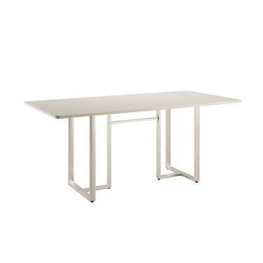Imagem de Mesa de Jantar Retangular com Tampo de Vidro Arcadia Off White e Champagne 184 cm