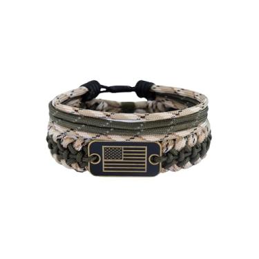 Imagem de VIKENNIA Pulseiras Paracord - Pulseiras de tamanho ajustável com pingente de bronze da bandeira dos EUA - 550 pulseiras de sobrevivência paracord para caminhadas, acampamento e viagens ao ar livre -