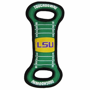 Imagem de Pets First NCAA Football Field Dog Toy with Squeaker. - LSU Tigers - para puxar, jogar e buscar. - Brinquedo PET resistente e durável, pequeno, modelo: LSU-3030