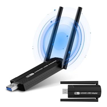 Imagem de RENGOGA AXE5400 Adaptador USB WiFi 6E, adaptador de rede USB de banda tripla para desktop, laptop, 6GHz 2402Mbps + 5GHz 2402Mbps + 2,4G 574Mbps, USB 3.0, Windows 11/10