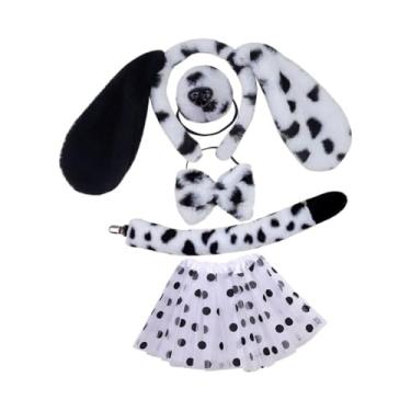 Imagem de Fancyes Conjunto de orelhas de cachorro e cauda longa, argola de cabelo para cachorro, orelhas de pelúcia, clipe de cabelo para performance em palco, Orelha Preta com Saia