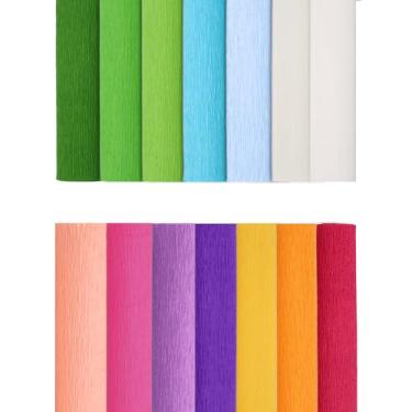 Imagem de Miuezuth flor de papel crepom diy papel crepom de 14 cores, papel crepom de 9,8 x 98 polegadas de largura para papel de embrulho diy, artesanato, flor de papel, festas de aniversário, casame