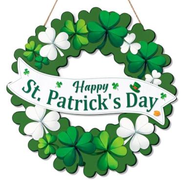 Imagem de Grinaldas de trevo para decoração de porta da frente do Dia de São Patrício – Placa dobrável de boas-vindas com magnético para varanda de parede de casa de março irlandês