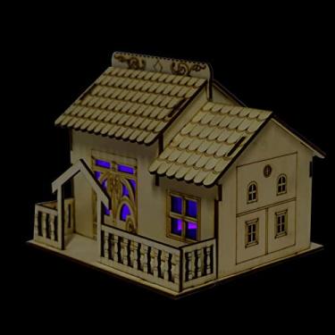 Imagem de Akozon Creative Villa Night Light e Cofrinho de Madeira - Pote de Poupança Exclusivo Com Luz LED para Decoração de Casa - Funciona Com Bateria (2)