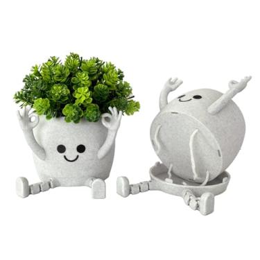 Imagem de Tarngod Vaso divertido com gestos OK com orifício de drenagem, vaso de flores suculentas autoirrigável para ambientes internos e externos, pernas articulares móveis, cor mármore (gesto manual OK)