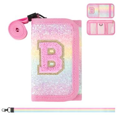 Imagem de Carteiras para meninas de 2, 3, 4, 5, 6, 7, 8, 9 e 10 anos de idade, bolsa com inicial personalizada para meninas adolescentes, linda carteira infantil com bolso para moedas, rosa, B