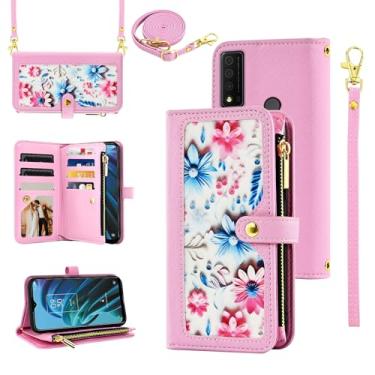 Imagem de Furiet Capa carteira floral para TCL 30XE/30V/4X/20AX/20A/20R/Bremen 5G com alça de pulso alça de ombro flip bolsa com zíper, suporte para cartão capa de telefone para TLC T601DL 30 XE XE5G V 20 AX R