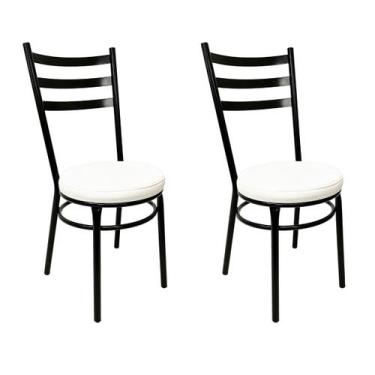 Imagem de Kit 2 Cadeiras de Cozinha Redonda com Reforço Preta Assento Grosso Bra