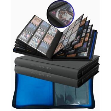 Imagem de Fichário superior premium para 288 cartões (pacote com 2 interiores azuis) - 9 bolsos dupla face páginas de virar facilmente - Fichário de cartão sem anel fechado com zíper com capa externa resistente