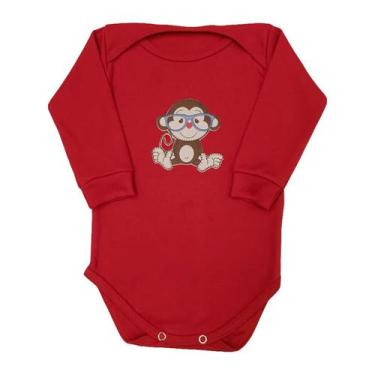 Imagem de Body Bebê Manga Longa Macaco de Óculos  - Mellane Baby, M, Vermelho