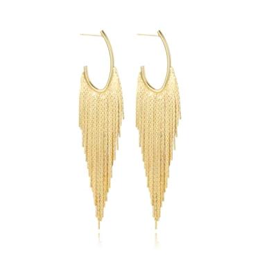 Imagem de WASAIE Brincos femininos com borlas lineares, longos, formais, country, corrente com franja, candelabro, formatura, declaração moderna, para festa, formatura, Latão, Sem pedra preciosa