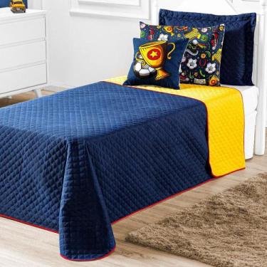 Imagem de Cobre Leito Queen 7 Peças Marinho/Amarelo Coleção Futebol - Lux Enxova