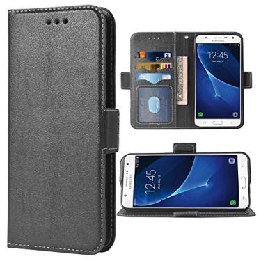 Imagem de Capa de telefone para Samsung Galaxy J7 2015 Folio Flip Wallet Case, couro PU, compartimentos para cartão de crédito, resistente, proteção total, suporte, capa protetora para celular para Glaxay