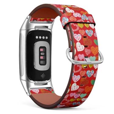 Imagem de Pulseira de couro de substituição para relógio Fitbit Charge 5 / Fitbit Charge 6 (corações dos namorados) para mulheres e homens