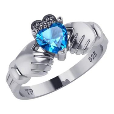 Imagem de Anel De Prata 925 Claddagh Topázio Azul- Unissex - Tudo Prata, 18