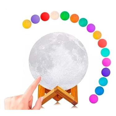 Imagem de Luminária Lua Cheia 3D Abajur Colorida Decorativa Com Suporte e Controle Remoto- Luz Muda de Cor PREMIUM