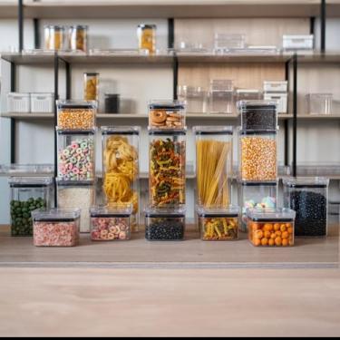 Imagem de Kit 17 Potes Herméticos Acrílico Empilháveis Quadrado Resistente Cozinha Dispensa. 17 potes