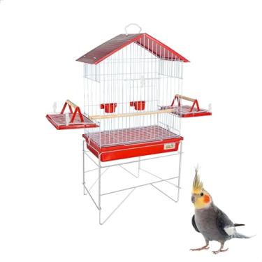 Imagem de Gaiola Calopsita Teto Plástico + Suporte Jelplast (Vermelho)