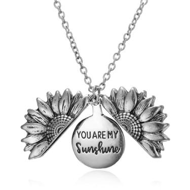 Imagem de QLUYCKW Colar feminino com pingente de girassol personalizado, You Are My Sunshine, colar criativo com mensagem oculta, pingente de aniversário, joia, Medium, Liga de aço, Sem Pedra Preciosa