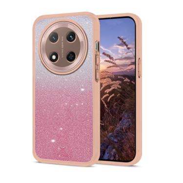 Imagem de Wousunly Compatível com Honor Magic 7 Lite capa com glitter à prova de choque, para Honor X9c capa de telefone de silicone transparente rosa camada dupla removível TPU e PC capa protetora fina (Rosa)