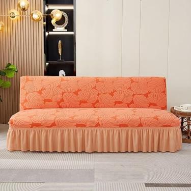 Imagem de Capa de futon sem braços com saia de babados, sofá-cama futon altamente elástica(Orange,Small (120-160cm))