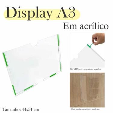Imagem de 2 Display Parede Quadro Avisos Porta Folha A3 Acrílico Horiz - INDÚSTR