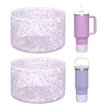 Imagem de WUQID Pacote com 2 botas de silicone brilhantes compatíveis com Stanley Quencher Adventure 1,134 g e Stanley IceFlow 590 ml, 850 g, reduz amassados capa inferior de garrafa de água de silicone