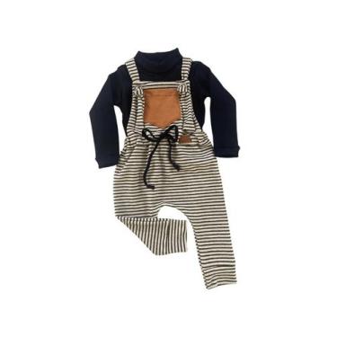 Imagem de VANETEX Roupa Jardineira com Blusa Manga Longa Quentinho Inverno Bebê 