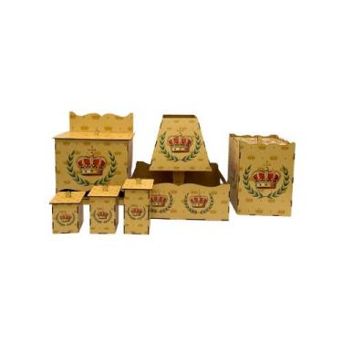 Imagem de Kit Higiene Bebê com Abajur 7 Peças em Madeira Mdf Adesivado - ATACADÃ