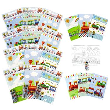 Imagem de Livro de colorir de trem com giz de cera, lembrancinhas de festa, conjunto com 12