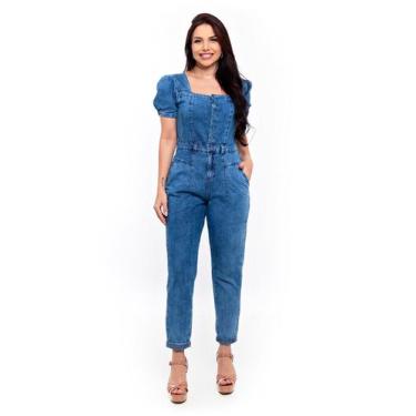 Imagem de Macacão Calça Jeans Slouchy Manga Princesa - Restrito Jeans, 38, Azul 